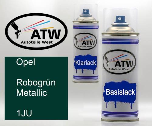 Opel, Robogrün Metallic, 1JU: 400ml Sprühdose + 400ml Klarlack - Set, von ATW Autoteile West.